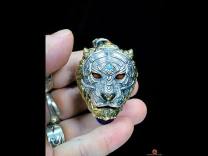 Pendentif tigre - Ghau de l'arhat dompteur - argent & Pierres