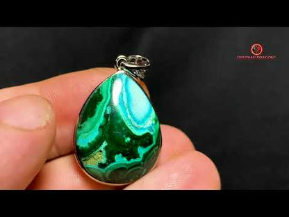 Pendentif chrysocolle malachite serti argent 925