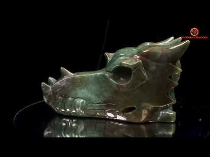 Crâne de dragon sculpté en agate mousse- naturel