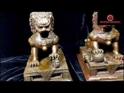 Paire de Lions Chinois en Bronze - Gardiens Feng Shui