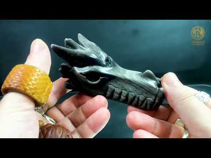 Crâne de Dragon en Obsidienne Argentée – Lame de Clarté