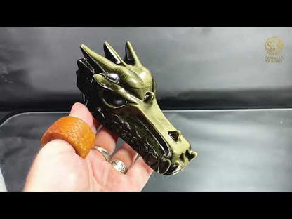 Goldener Obsidian-Drachenschädel – Außergewöhnliche Qualität