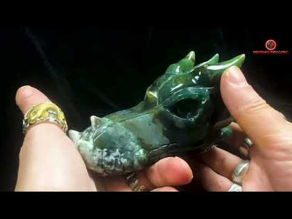 Grand crâne de dragon- Agate mousse- Naturel