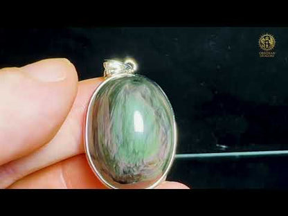 Pendentif obsidienne manto huichol serti en argent 925