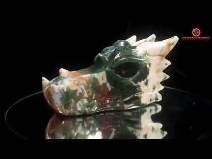 Crâne de dragon sculpté en agate mousse- unique