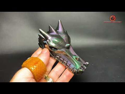 Crâne de Dragon en Obsidienne Œil Céleste – Aura Primordiale
