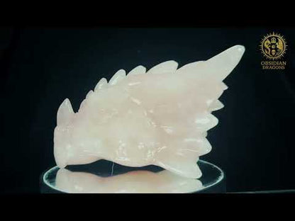 Tête de dragon en quartz rose – Le cœur invincible