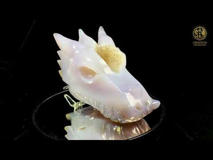 Crâne de Dragon en Agate – Géode de Quartz – Gardien des Brumes