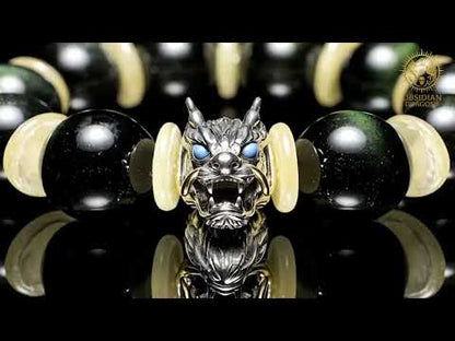Bracelet dragon en obsidienne œil céleste - Dragon en argent