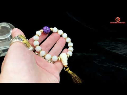 Bracelet en jade blanc et Charoïte- Protection du dragon