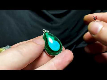 Pendentif chrysocolle malachite et argent 925 - pièce unique