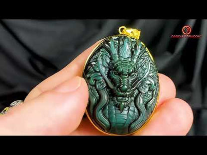 Pendentif Dragon en Obsidienne Œil Céleste - or et Argent