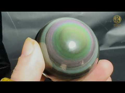 Sphère en obsidienne œil céleste rare vert violet de 6,1 cm