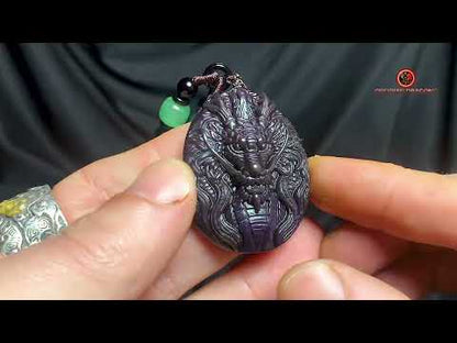 Pendentif dragon en obsidienne œil céleste - emblème sacré