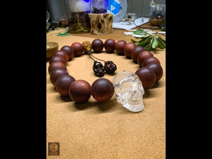 Gros Collier en Bois – Mala 18 Perles – Crâne de Cristal