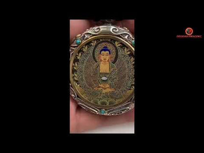Ghau- Pendentif Tangka exceptionnel- Bouddha Amitabha