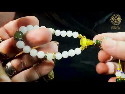 Video du Bracelet mala en jade blanc 18 perles - Shibazi néphrite et ambre - Obsidian Dragons