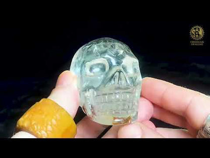 Crâne de Cristal  en cristal de roche - sang de la terre