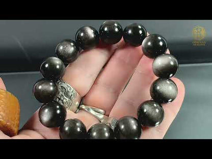 Silver Obsidian Bracelet – Rare Quality – 16mm Beads