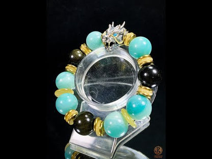 Bracelet Dragon en Argent 925 – Amazonite & Obsidienne