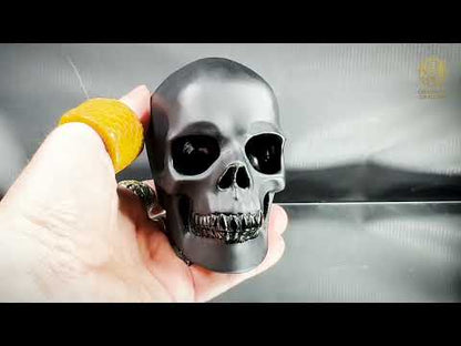 Crâne en obsidienne noire hyper réaliste mat et miroir