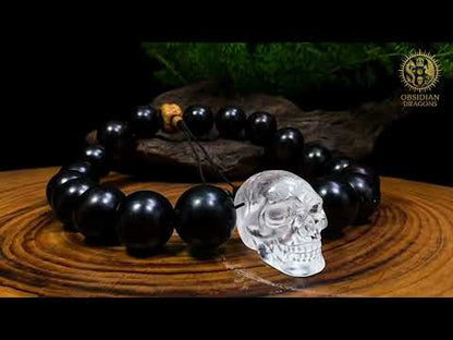 Collier mala crâne de cristal XXL – 18 perles d’ébène