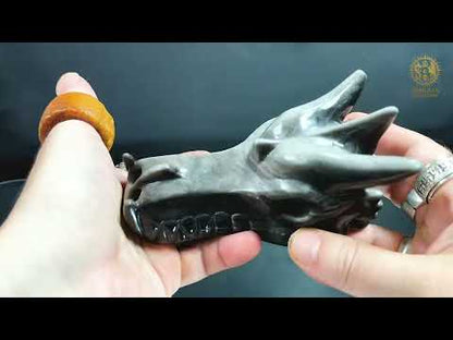 Crâne de Dragon en Obsidienne Argentée – Énergie Lunaire
