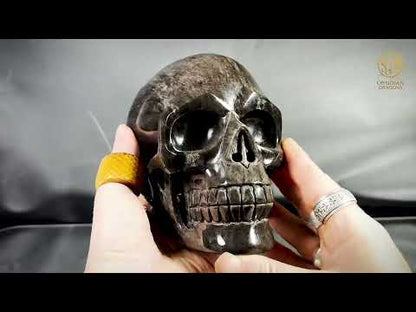 Grand crâne en obsidienne argentée du Mexique – 3 kg