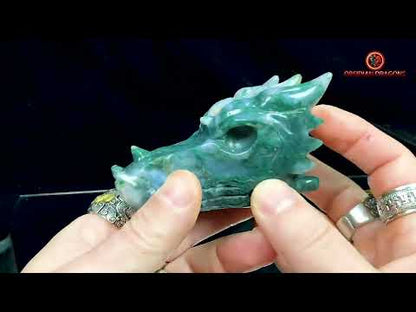 Crâne de Dragon en Agate Mousse - Puissance et Harmonie