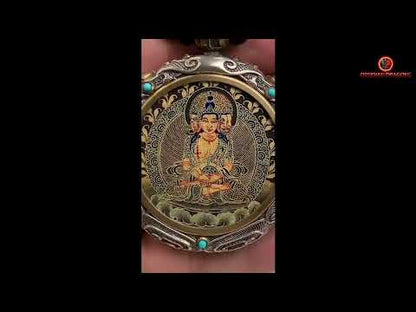 Ghau- Pendentif Tangka exceptionnel- Bouddha Vairocana