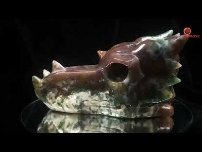 Grand crâne de dragon- Agate mousse d'indonésie