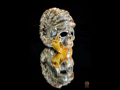 crâne en ammonite fossile agatisée - sculpture exceptionnelle