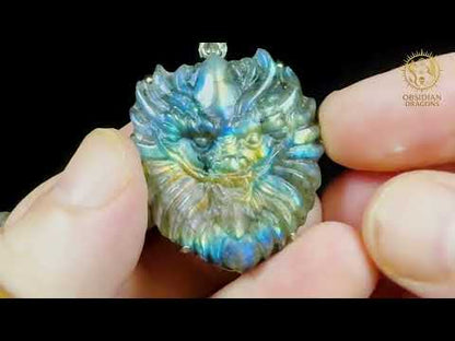 Pendentif dragon en labradorite serti en argent 925