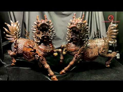 Paire de Qilin en bronze - Statue Feng Shui rare et unique