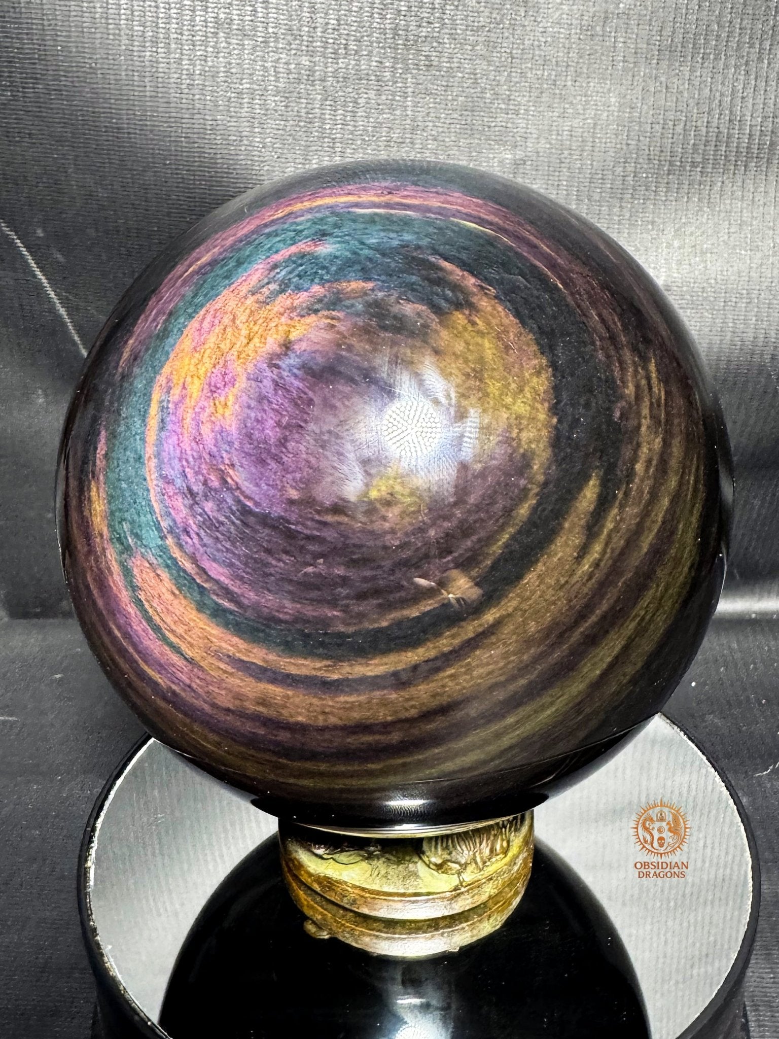 Sphère en obsidienne Manto huichol  rare 13,5 cm 2,6kg | obsidian dragons