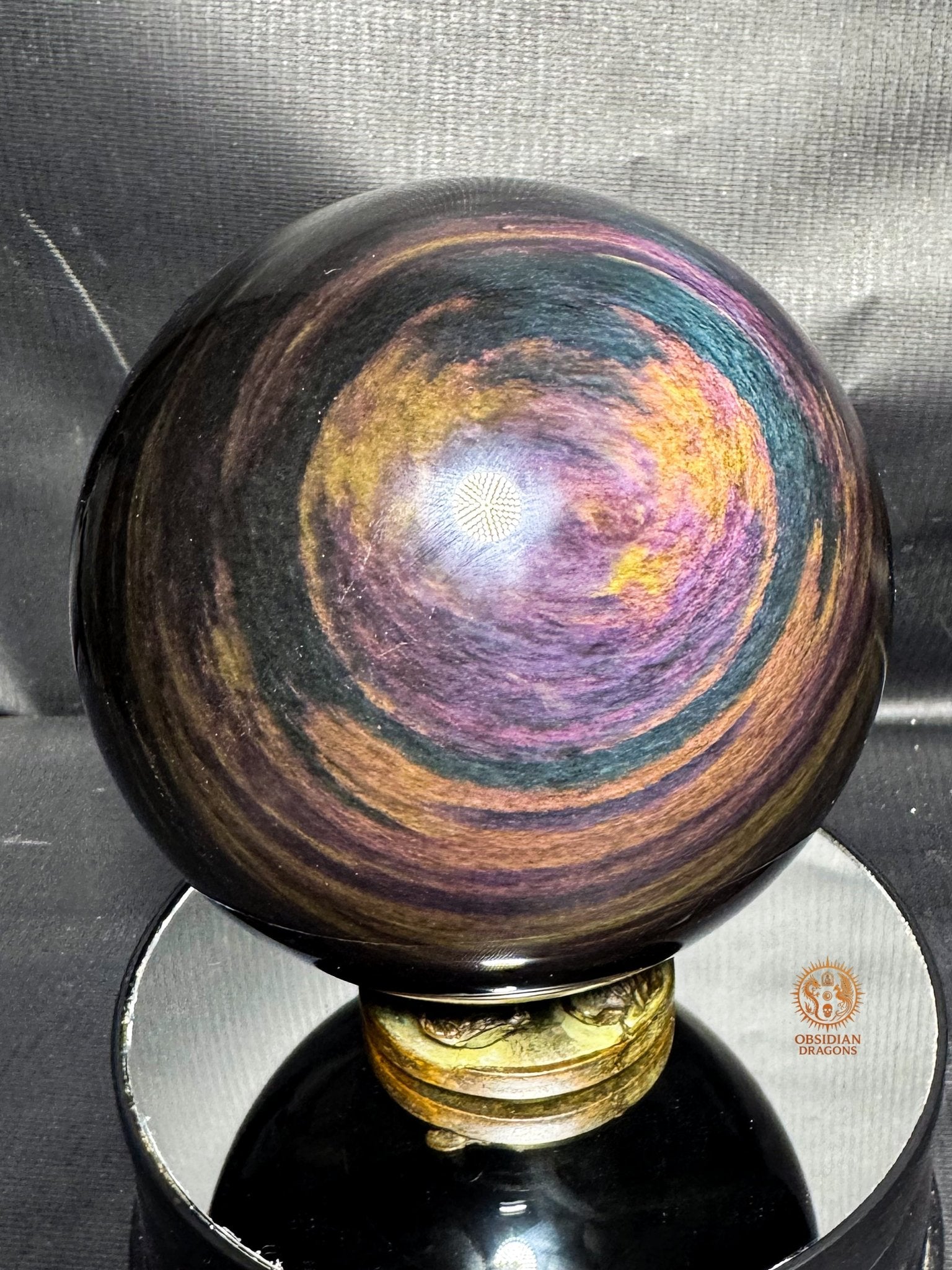 Sphère en obsidienne Manto huichol  rare 13,5 cm 2,6kg | obsidian dragons