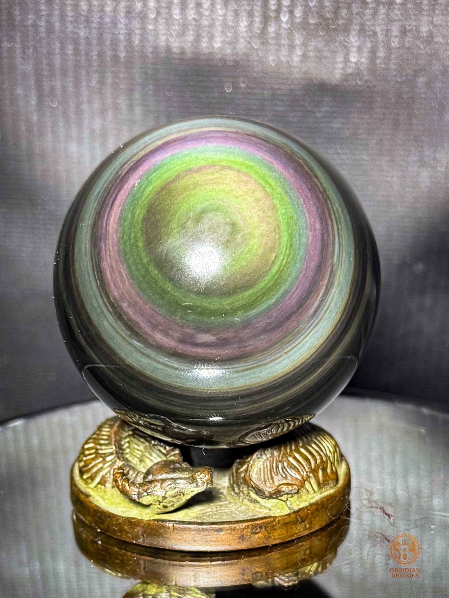 Sphère en obsidienne œil céleste rare vert violet de 6,1 cm | obsidian dragons
