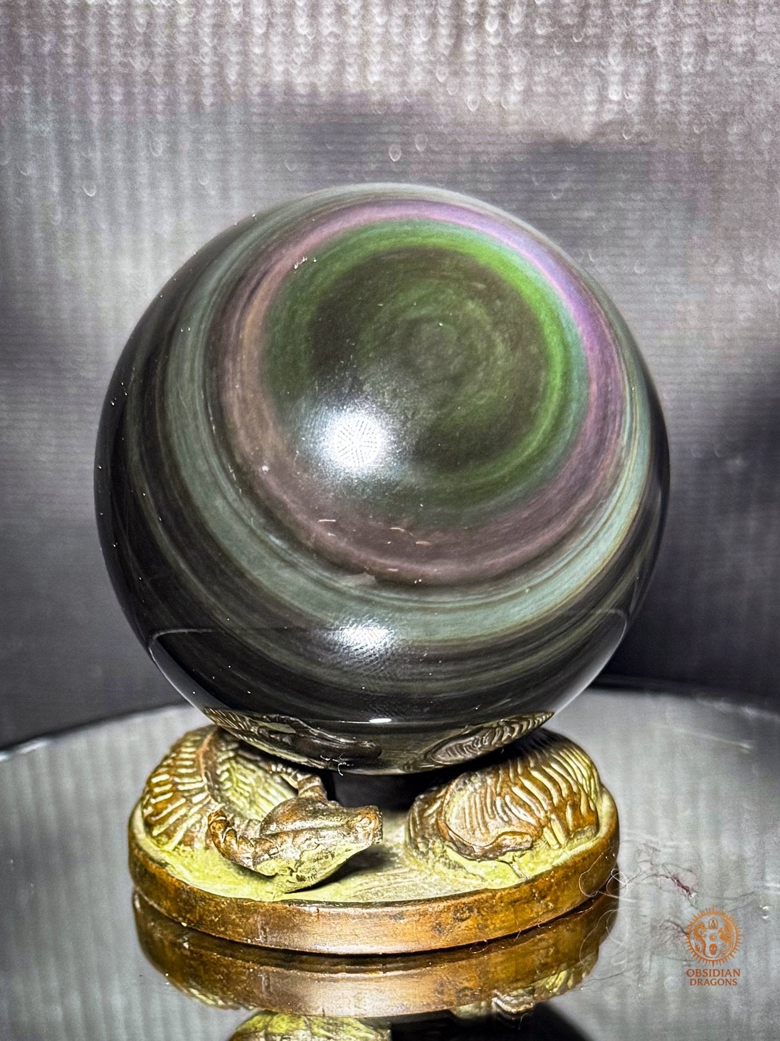 Sphère en obsidienne œil céleste rare vert violet de 6,1 cm | obsidian dragons