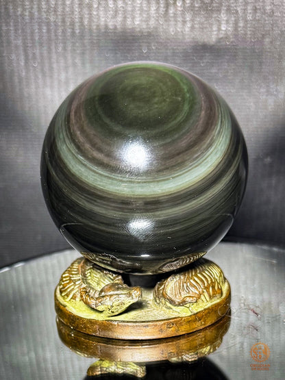 Sphère en obsidienne œil céleste rare vert violet de 6,1 cm | obsidian dragons
