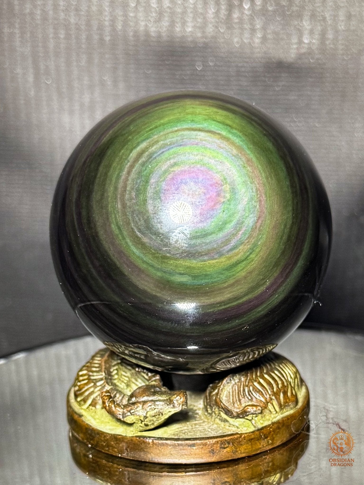 Sphère en obsidienne œil céleste rare vert violet de 6,1 cm | obsidian dragons