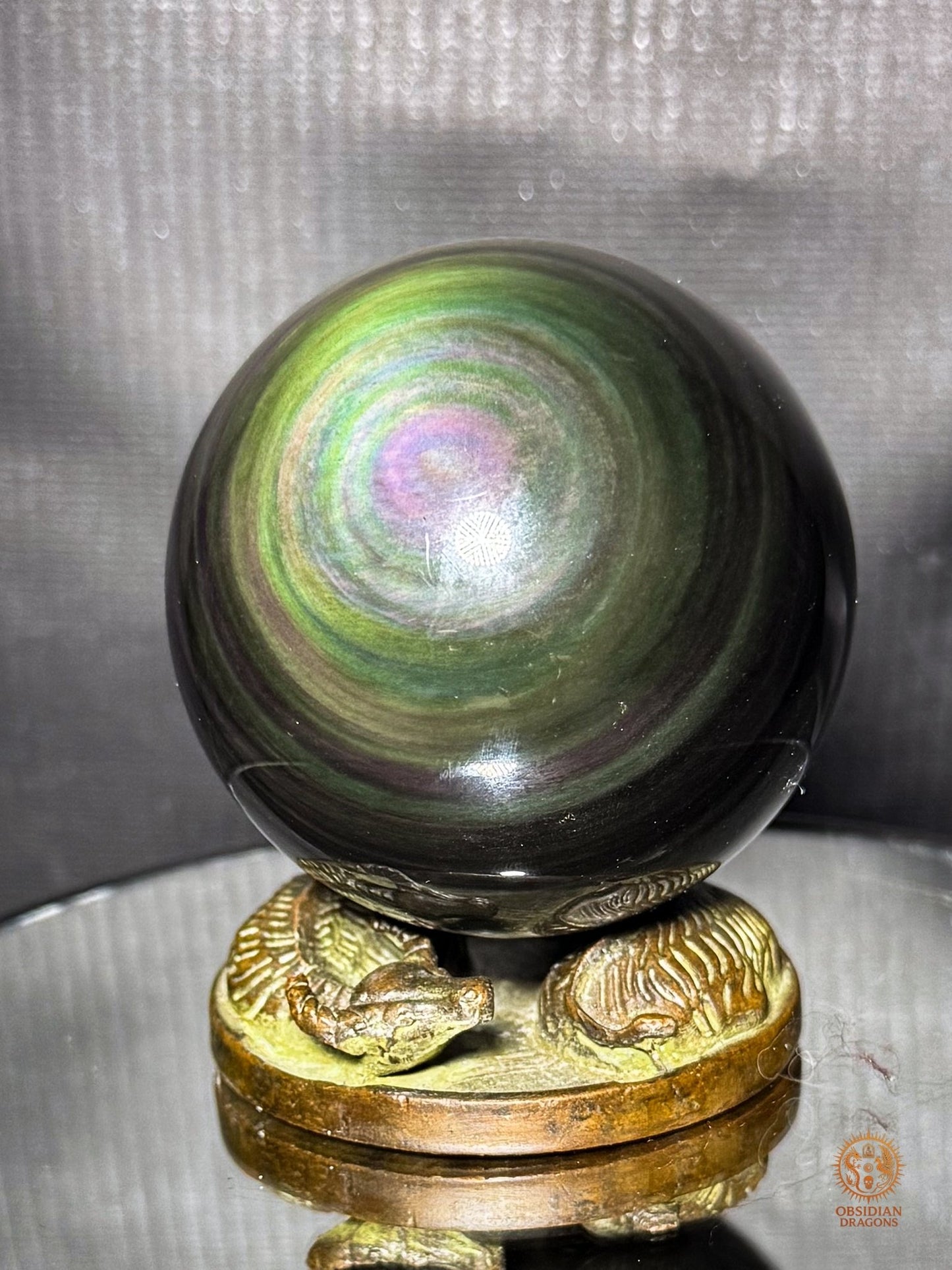 Sphère en obsidienne œil céleste rare vert violet de 6,1 cm | obsidian dragons