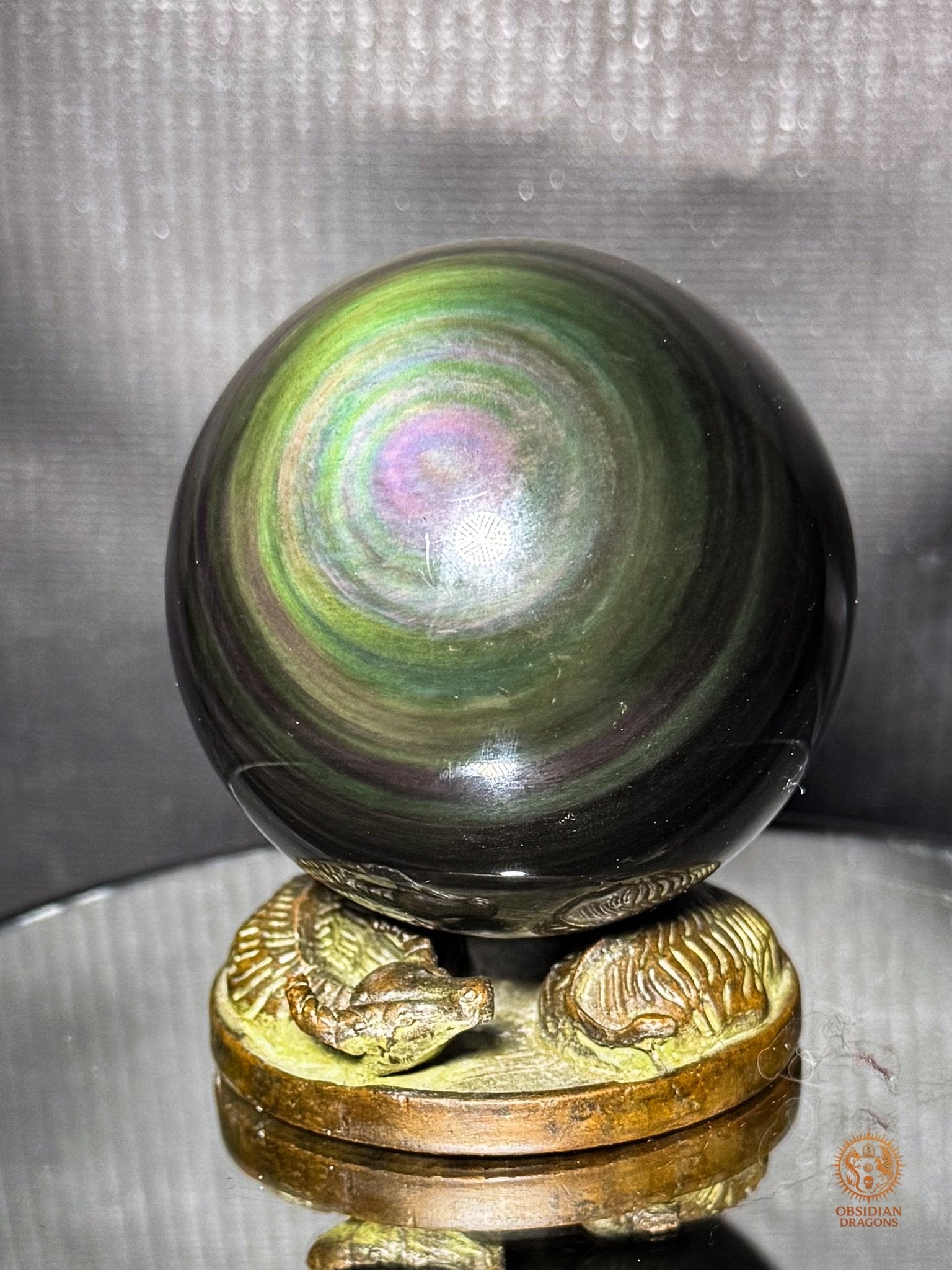 Sphère en obsidienne œil céleste rare vert violet de 6,1 cm | obsidian dragons