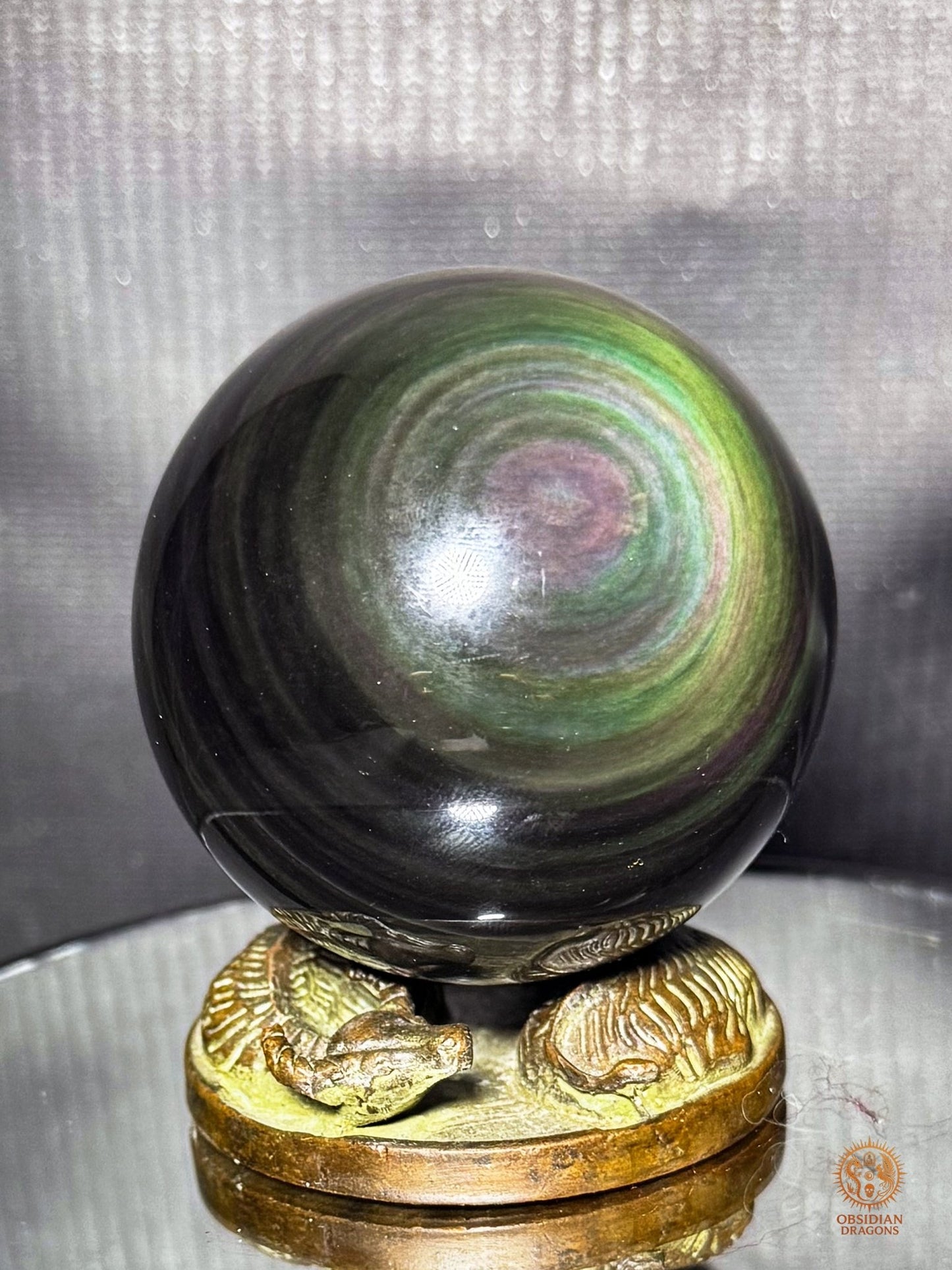 Sphère en obsidienne œil céleste rare vert violet de 6,1 cm | obsidian dragons