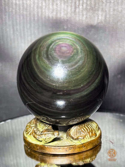 Sphère en obsidienne œil céleste rare vert violet de 6,1 cm