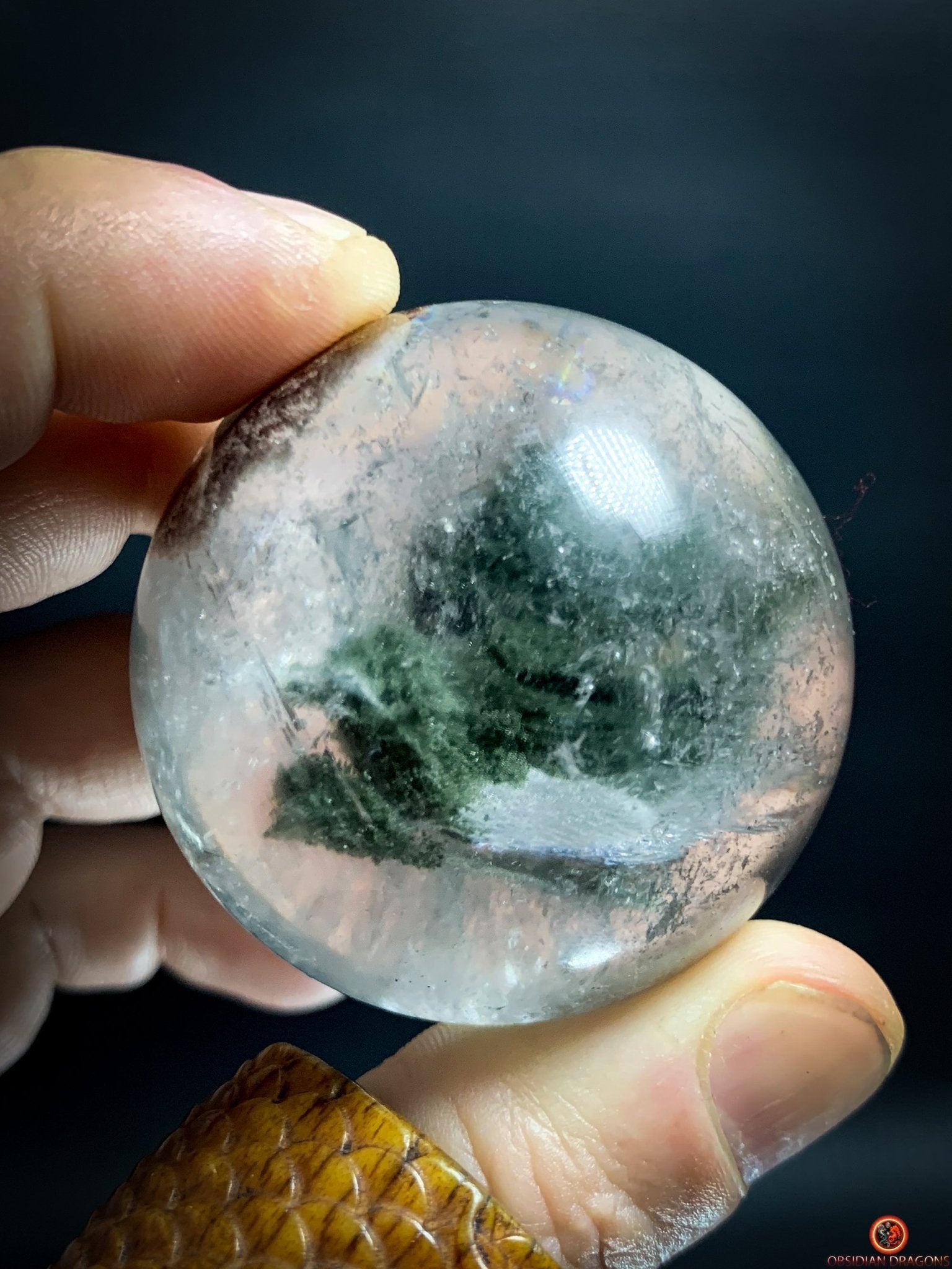 sphère de quartz chlorite - boule de cristal - pièce unique - obsidian dragons