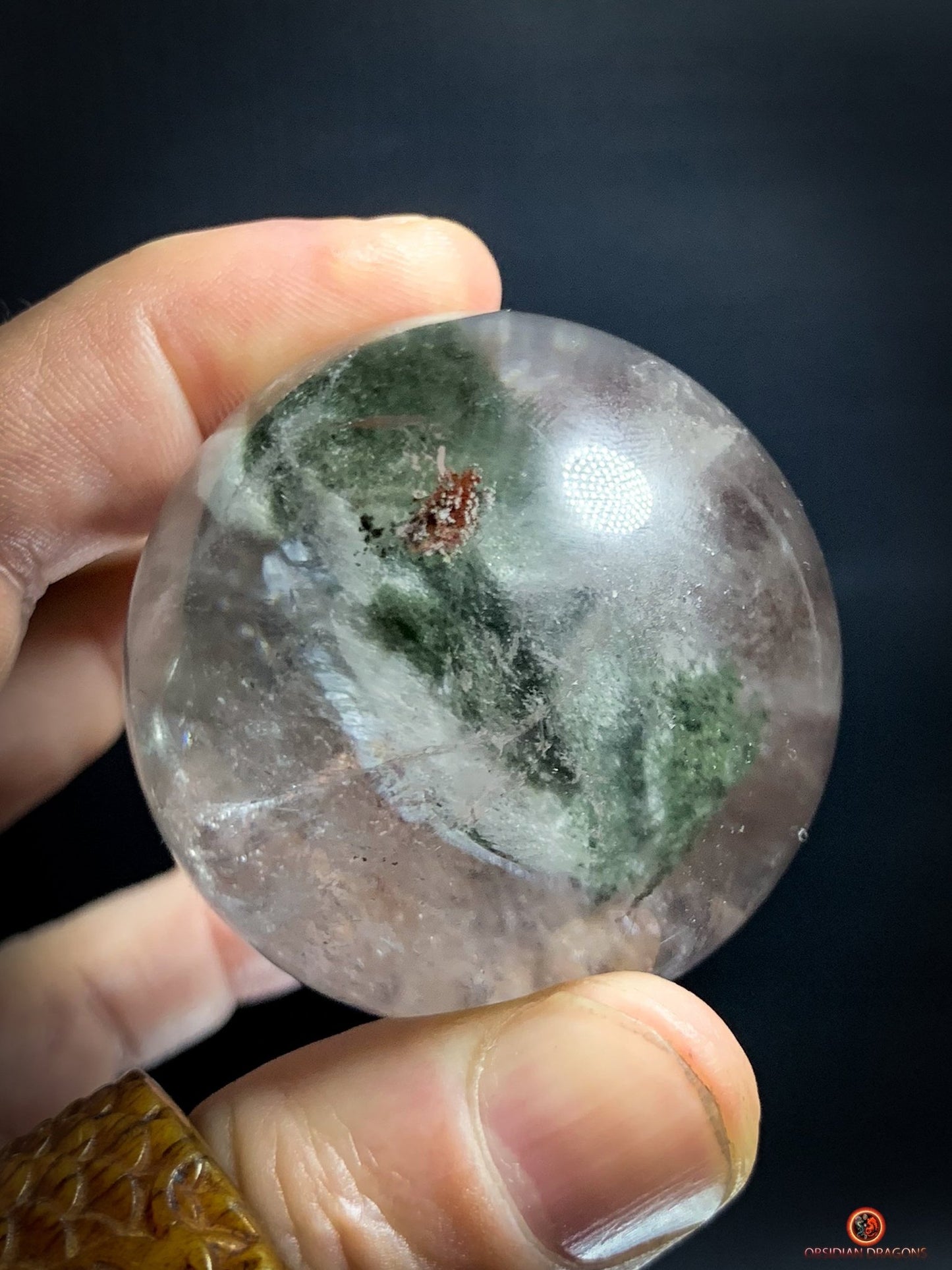 sphère de quartz chlorite - boule de cristal - pièce unique - obsidian dragons