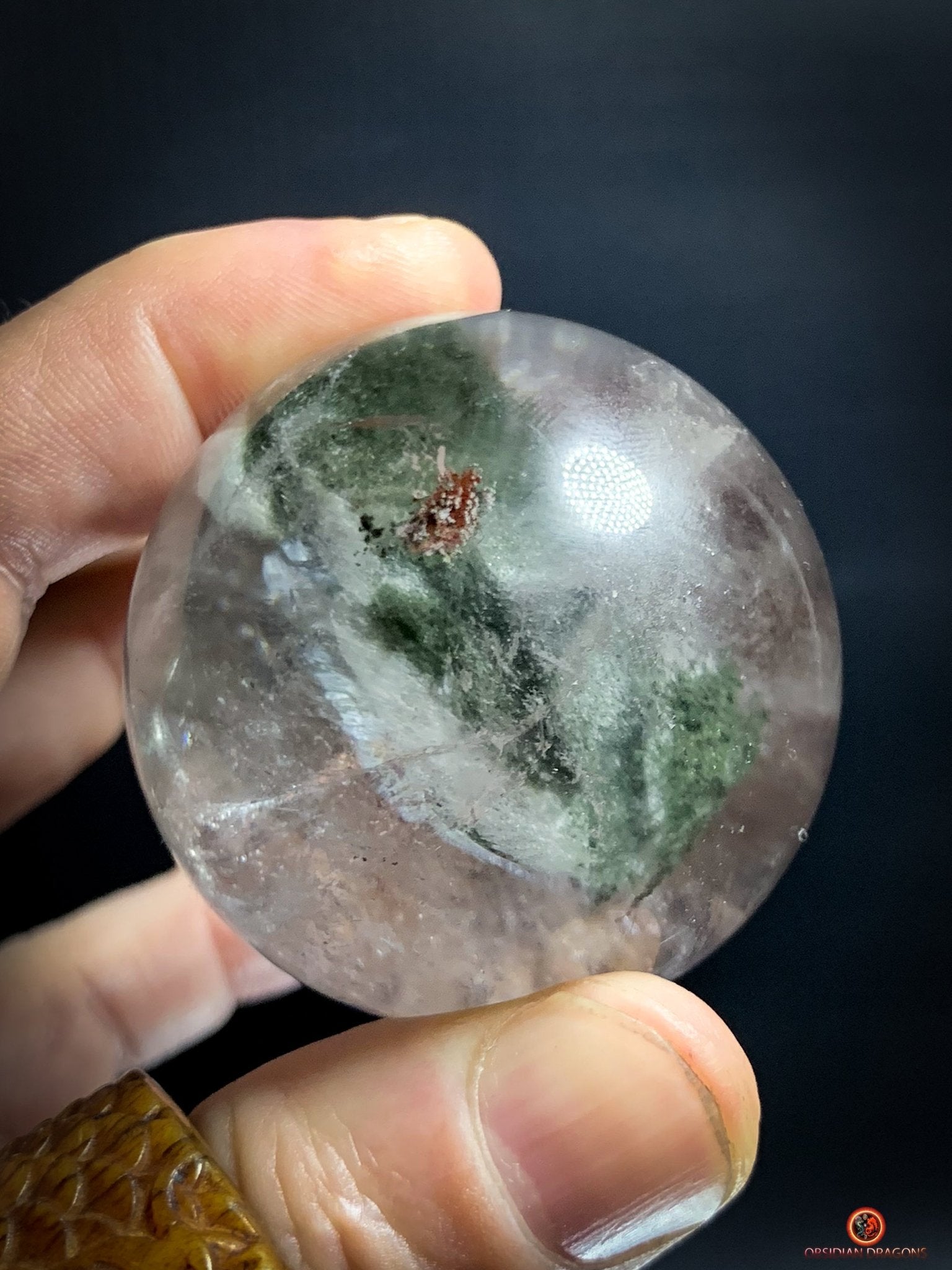 sphère de quartz chlorite - boule de cristal - pièce unique - obsidian dragons