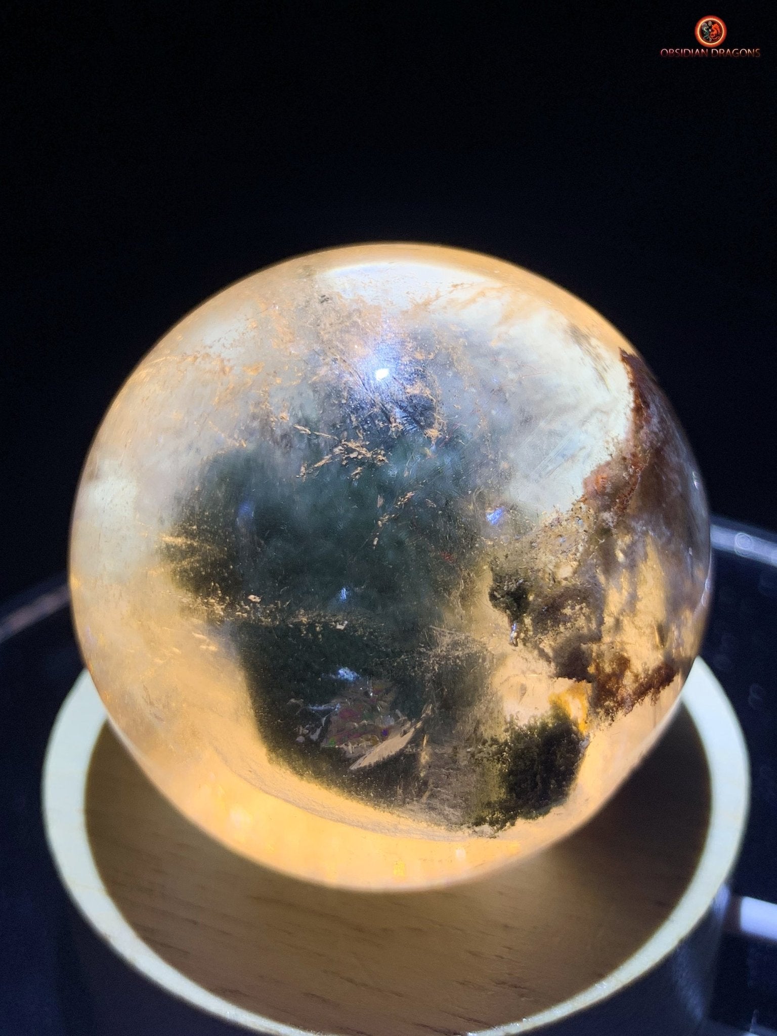sphère de quartz chlorite - boule de cristal - pièce unique - obsidian dragons