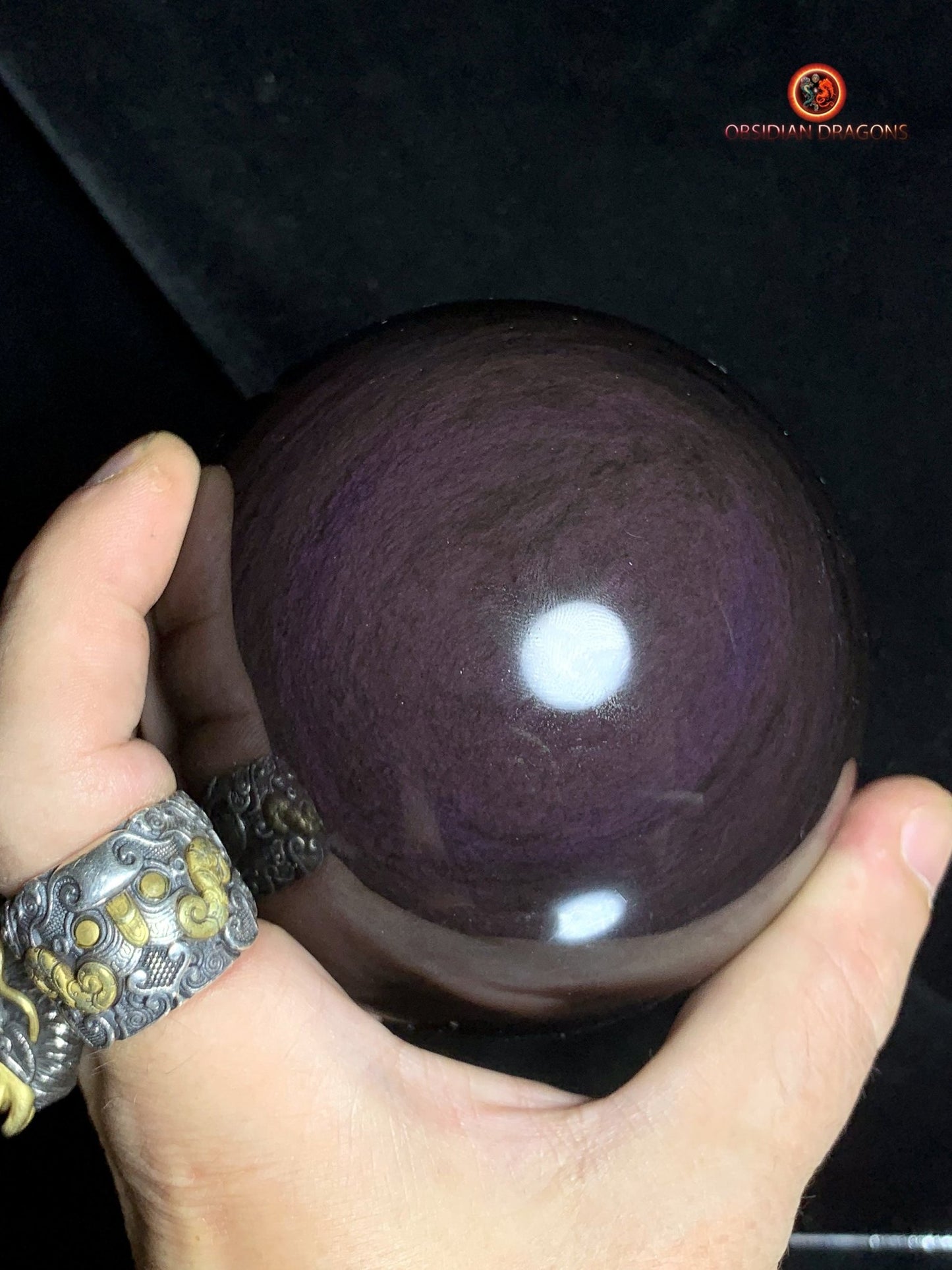 Sphère en Obsidienne Menta Huichol- Diamètre 10cm- 1,186kg | obsidian dragons