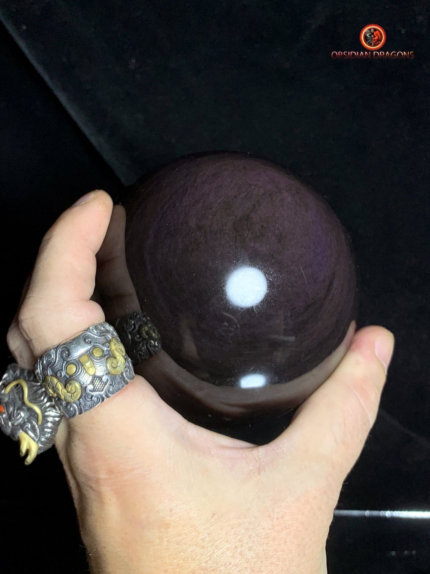 Sphère en Obsidienne Menta Huichol- Diamètre 10cm- 1,186kg | obsidian dragons